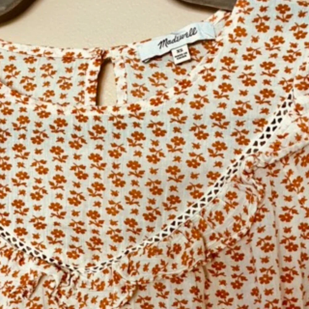 Madewell Ruffle-Yoke Prairie Top in Cutout Blooms | Size XS